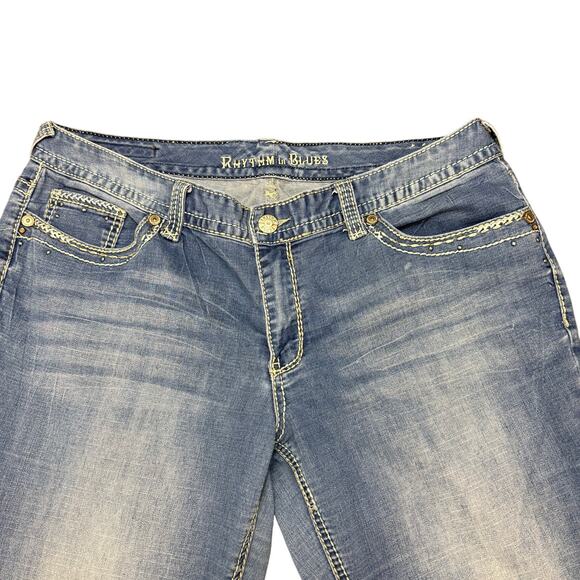 Rhythm in Blues Embroidered Pockets Stretch Blue Jeans Size 14 Reg‎ *(36x29)* - Picture 9 of 13